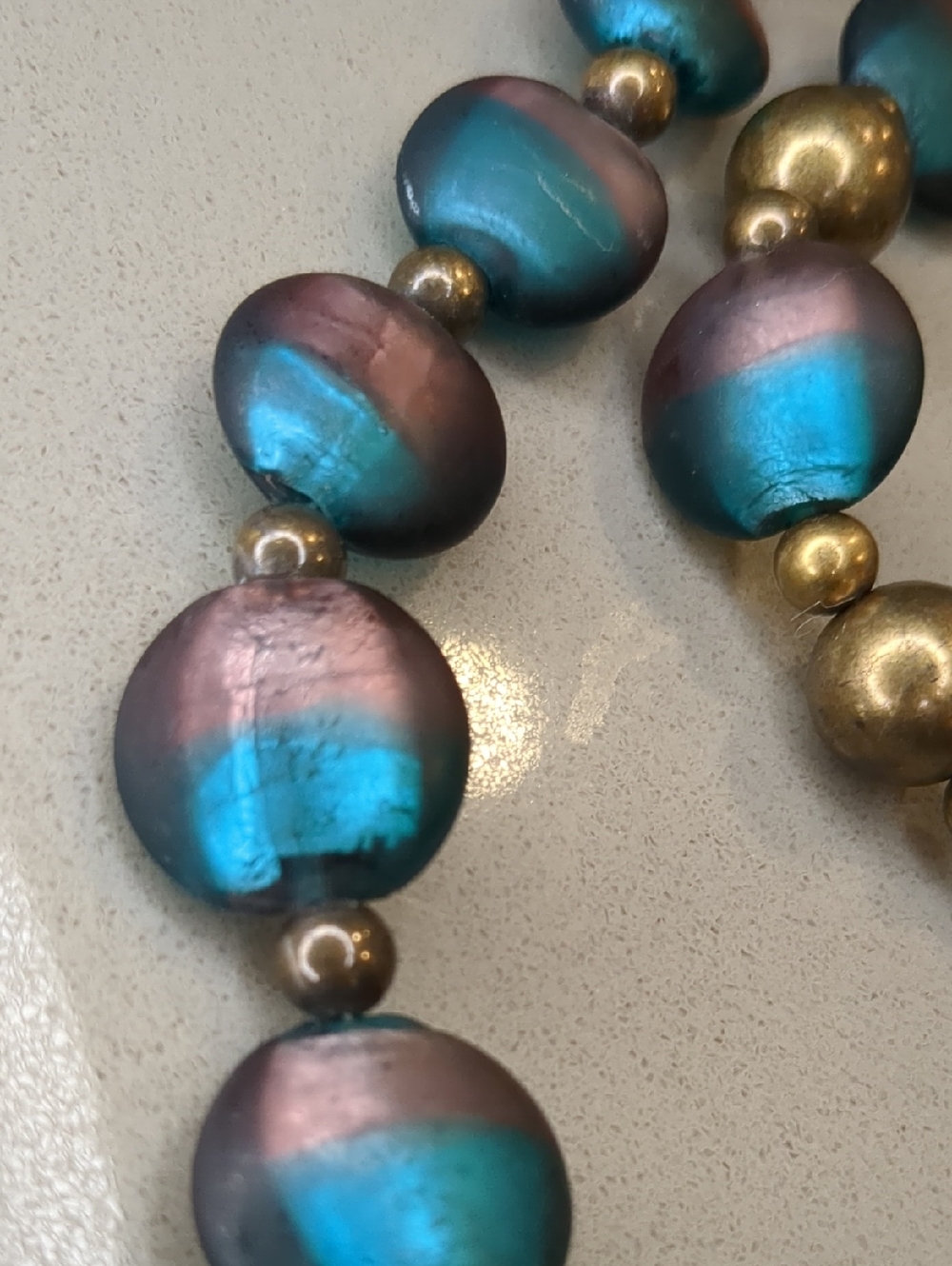 Coldwater Creek 90s Boho Glass Bead Necklace and Bracelet Set Teal Plum - Picture 13 of 13
